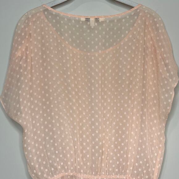 Black Rainn Peach Sheer Swiss Dot Shirt Size L Sleeveless - Picture 6 of 9